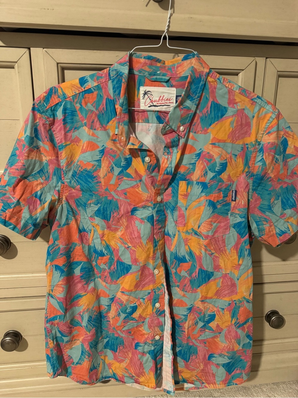 chubbies Multicolor Tropical Print Button-Down Shirt - Blue/Orange/Pink